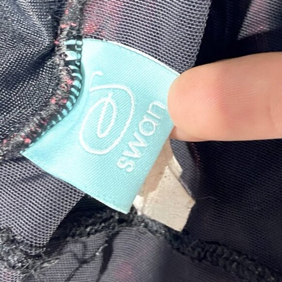 Swan Black Red Smoke Print Front One Piece Bathing Suit Swimsuit M - Picture 3 of 16